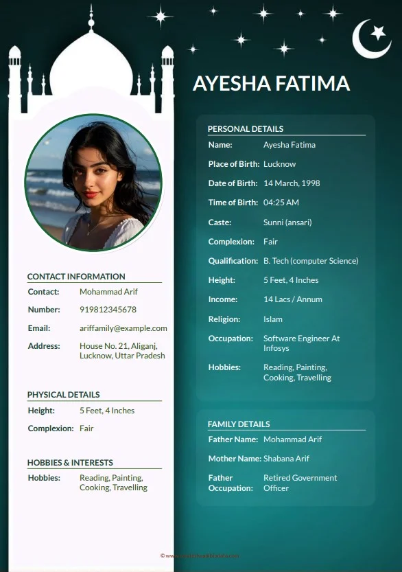 Muslim Biodata Sample Preview